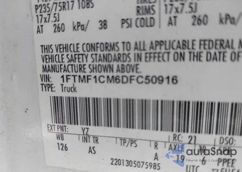 2013 Ford F-150 Xl z USA, uszkodzony, nr VIN 1FTMF1CM6DFC50916